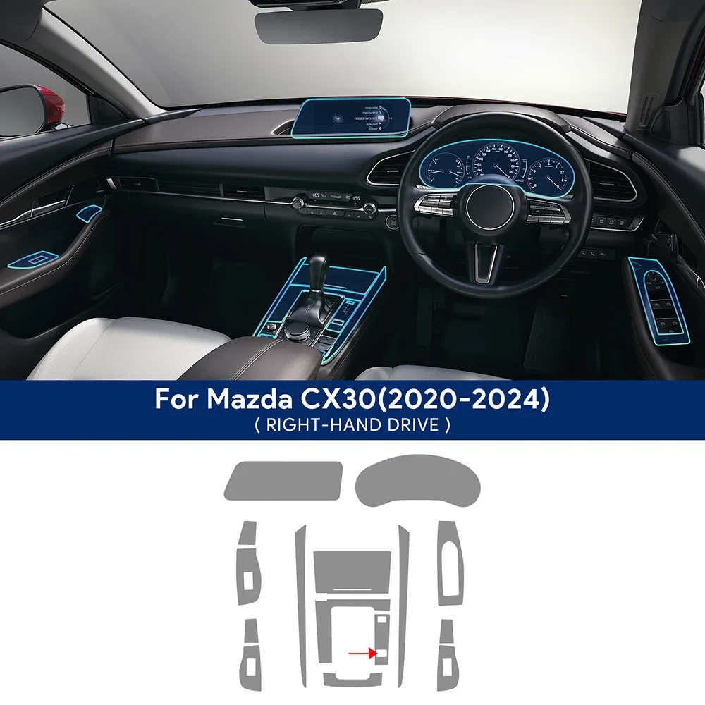 

Защитная пленка из ТПУ для Mazda CX30 2020-2024, внутренняя центральная консоль, панель шестерни, навигационный экран, ремонт против царапин, левый руль