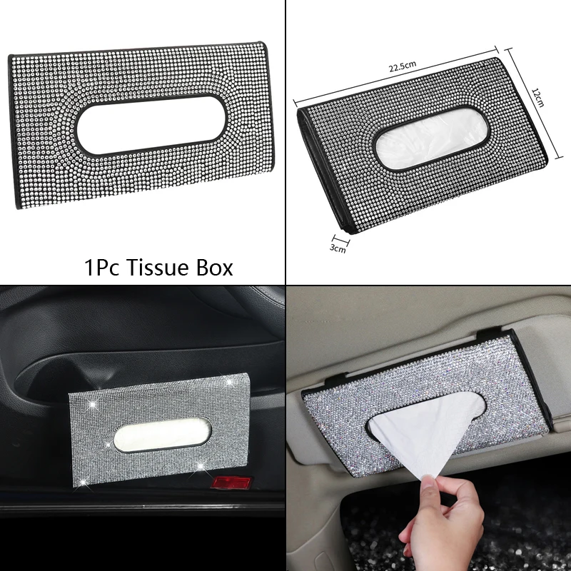 

Bling Car Sun Visor Tissue Box Holder for Women Crystals Cover Case Clip PU Leather Backseat Tissue Case Auto Accessories