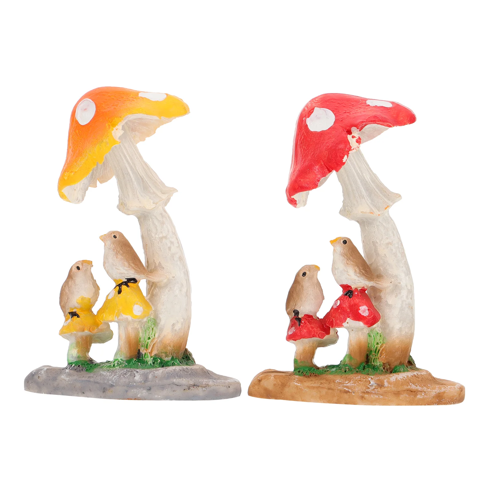 

2pcs Delicate Flowerpot Decor Birds Figurines Mushroom Adornment for Micro-landscape