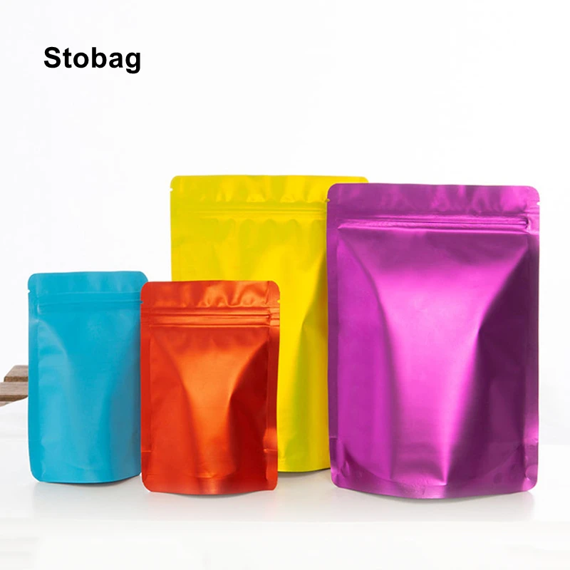 

StoBag 50pcs Color Frosted Food Packaging Ziplock Bags Aluminum Foil Sealed Storage Pouches Candy Tea Nuts Dried Fruit Zip Logo