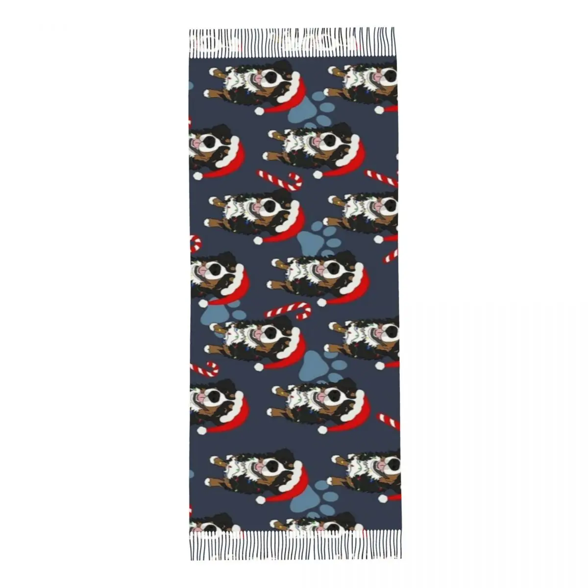 Женский шарф с кисточками Рождественская Бернская горная собака Длинная зимняя