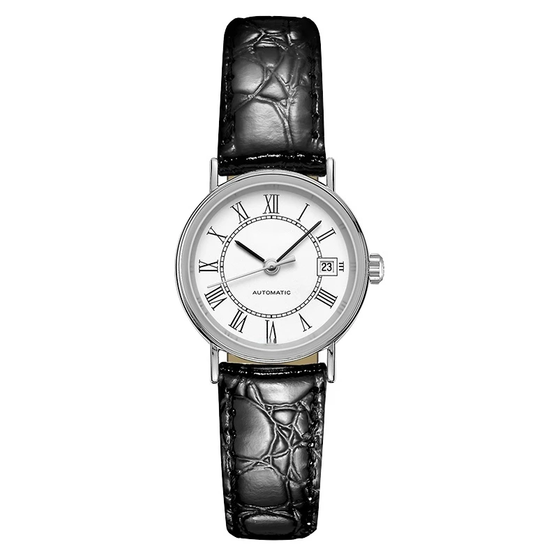 

Часы наручные женские Автоматические, модные механические часы из нержавеющей стали с сапфировым стеклом, с римским циферблатом, белые