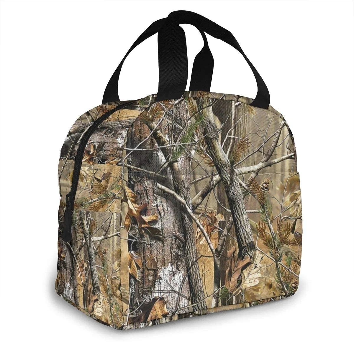 

Woodland Camouflage Lunch Bag Reusable Insulated Cooler Tote with Front Pocket Zipper Closure for Woman Man Work Pinic Or Travel