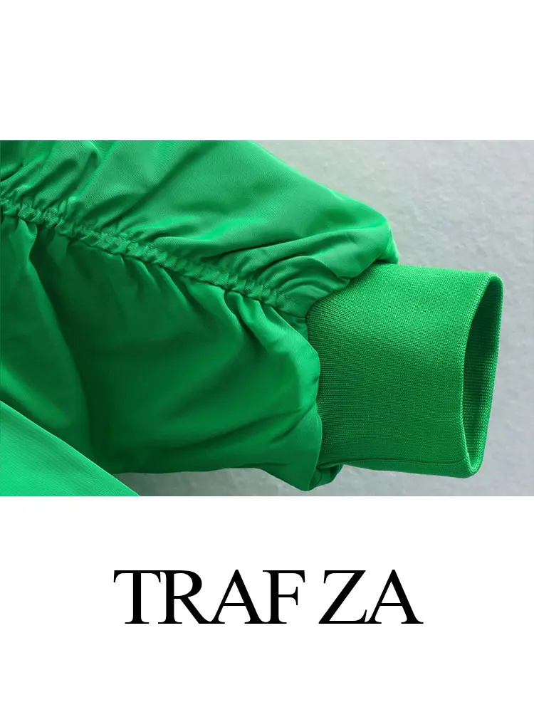 TRAF ZA Winter Warm Coat Womens Cotton Filler Zipper Solid Vintage Long Sleeve Jacket Casual Pocket Coats Female Streetwear