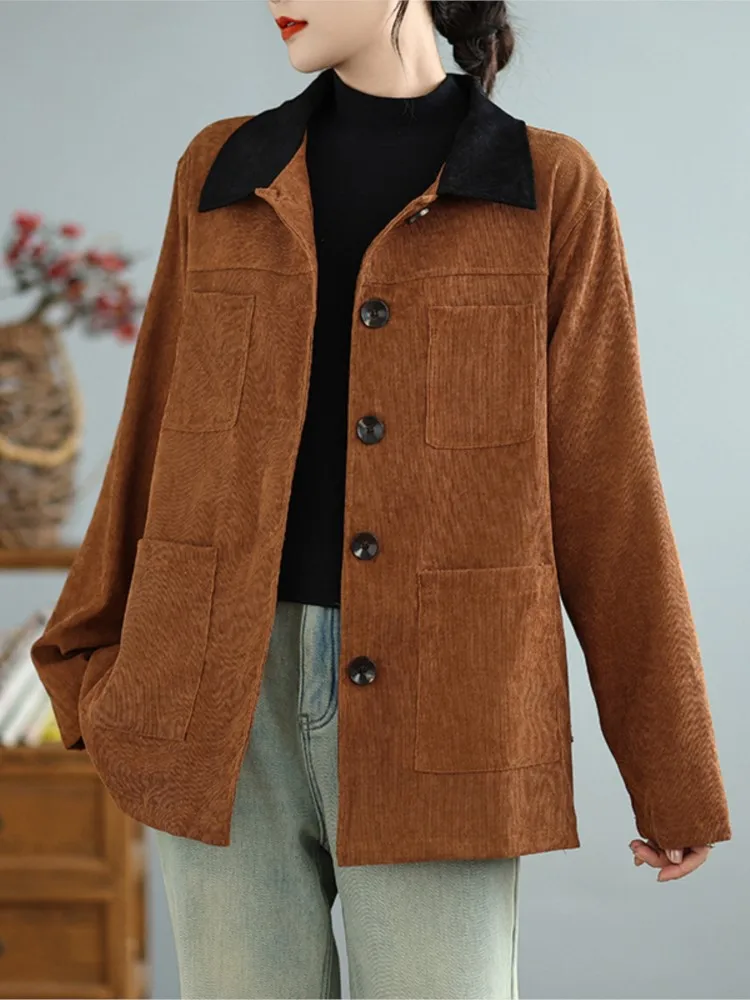 Вельветовая осенне-зимняя рубашка пальто женские нерегулярные модные