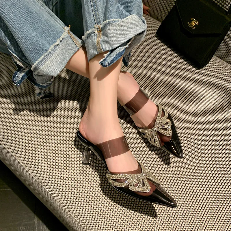 Autuspin Sexy Women Pumps Fashion Crystal Butterfly Thin High Heels Spring Summer Ladies Party Wedding Shoes Pointed Toe Sandals