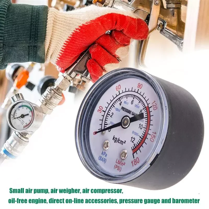 

Air Compressor Pneumatic Hydraulic Fluid Pressure Gauge 0-12 Bar/0-180 PSI Mini Air Accessories Display Gauge