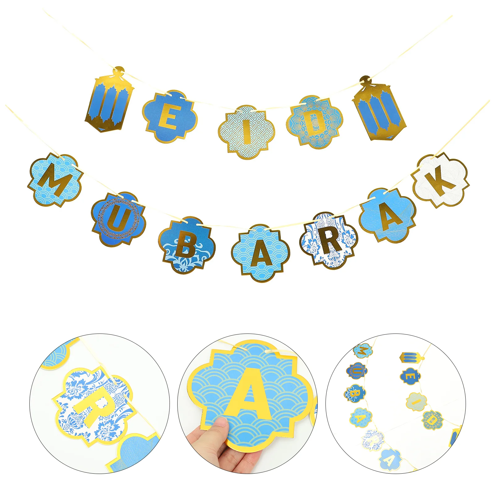 

2 Sets of EID Paper Flags Festival Party Hanging Decors Ramadan Buntings Pendants