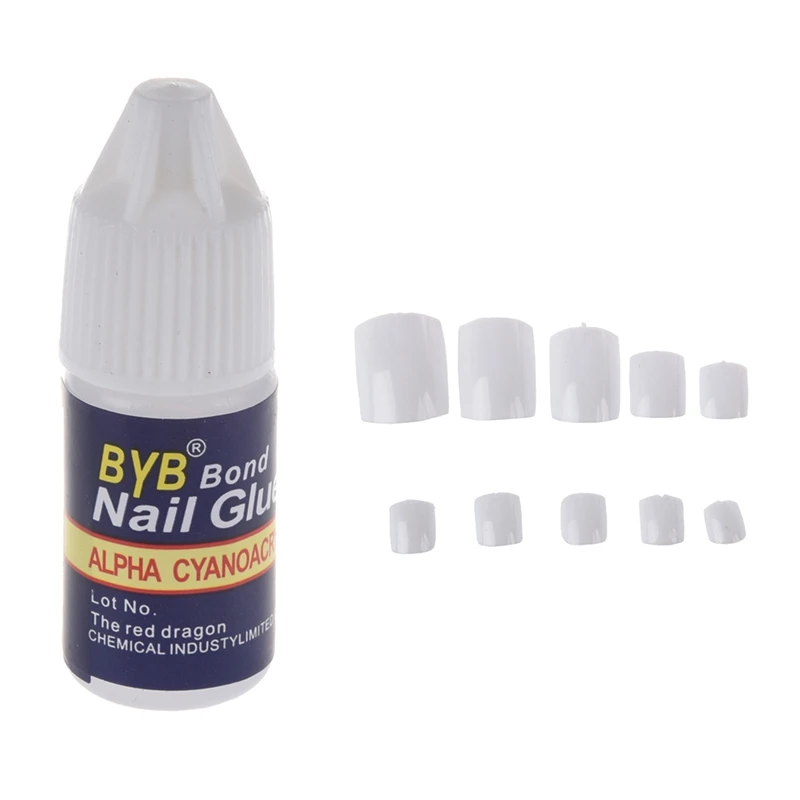 

3Pcs 3G Professional Nail Glue & 500Pcs White Uv Gel Acrylic Fake False Toe Nail Art Tips