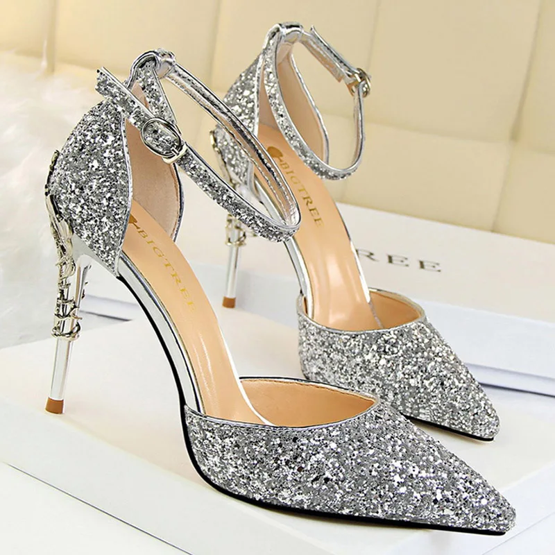

Shoes Heels 2021 New Woman Pumps Sequins High Heels Women Shoes Fashion Ladies Shoes Gold Sliver Stiletto Heels Sandals