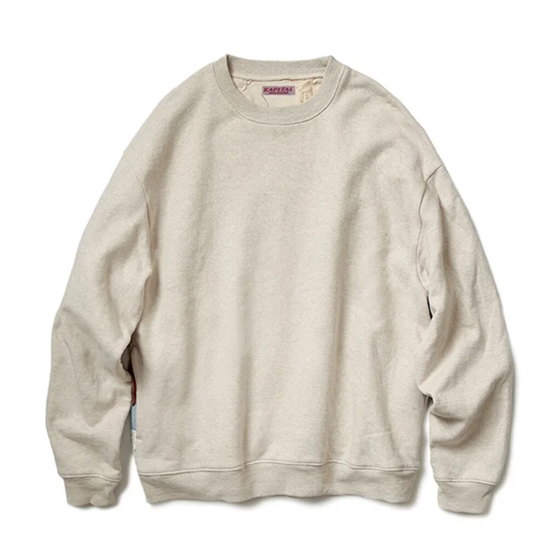 

Lattice KAPITAL Retro Splicing Splice Patch Long Sleeve Round Neck Pullover Sweater For Men Women