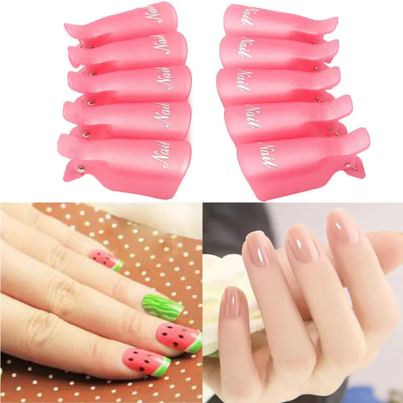 

10pcs Plastic Nail Art Soak Off Cap Clip UV Gel Polish Remover Wraps Nail Polish Remover Clips Cleaner Degreaser Nail Art Tools