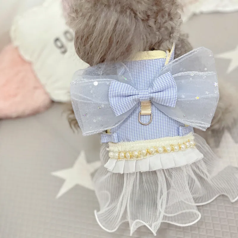 

3 Color Small Dog Princess Dress Adjustable Dog Harness Leash Set Summer Cat Puppy Dog Clothes Teddy Poodle Yorkshire Lace Skirt