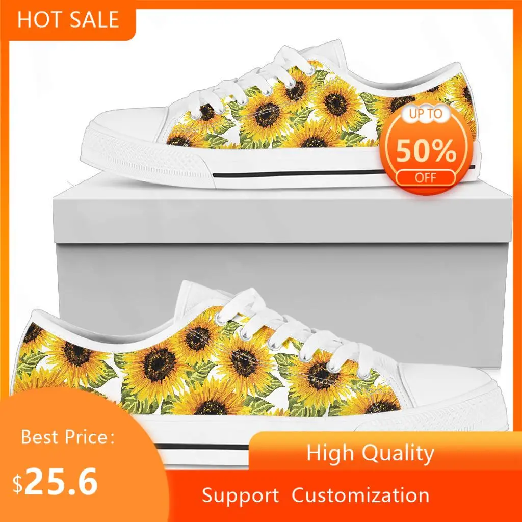 

BKQU Yellow Sunflowers Pattern Wome Classic Canvas Shoes Lightweigt Comfortable Sneakers For Outdoor buty sportowe damskie 2022