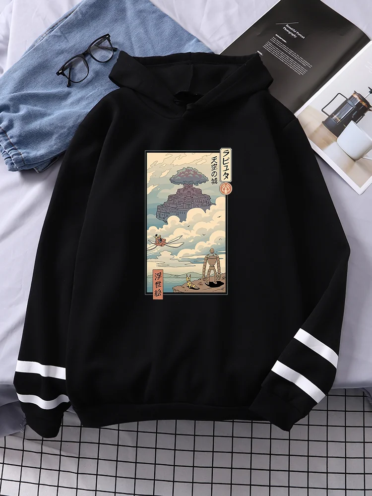 

Ukiyo-E Style Castle In The Sky Anime Women Splicing Hoodies Oversize Autumn Pullover Street Crewneck Sweatshirt Female Clothing