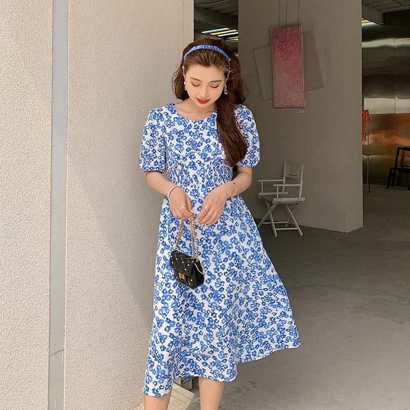 

COIGARSAM Women's Summer Dress 2022 New Vintage Floral Print Puff Sleeve High Waist Dresses Dropshipping
