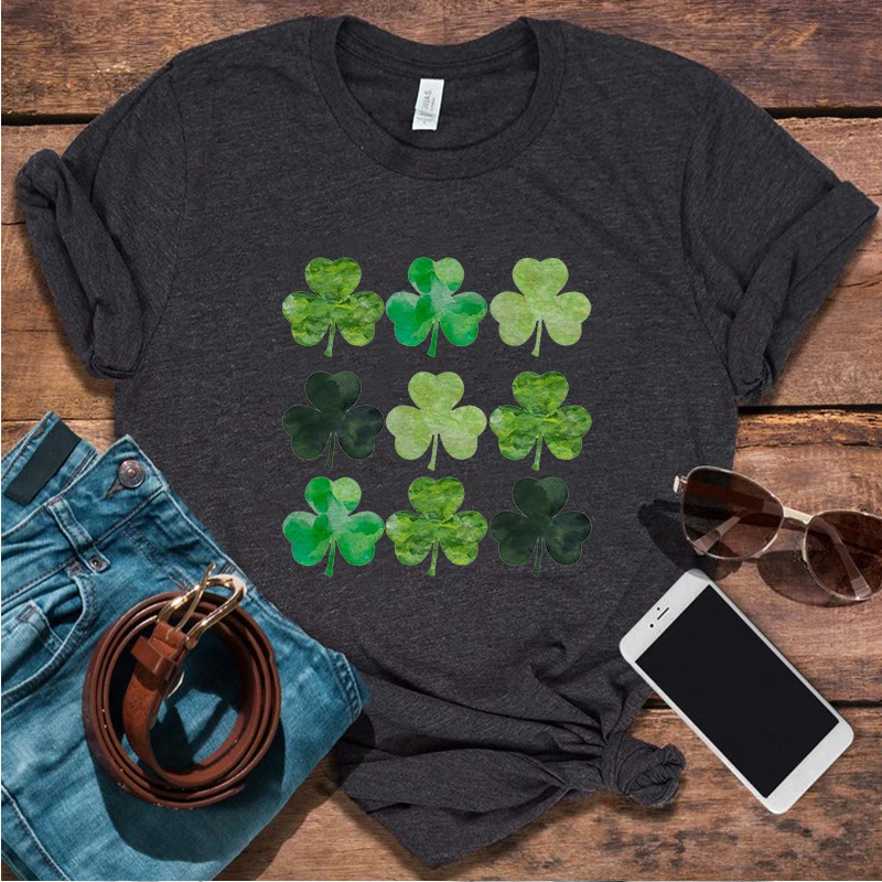 

St. Patrick's Day Graphic Tees Shamrock Tee Lucky Woman Tshirts Goth Clover Clothes Women Classic Tops M