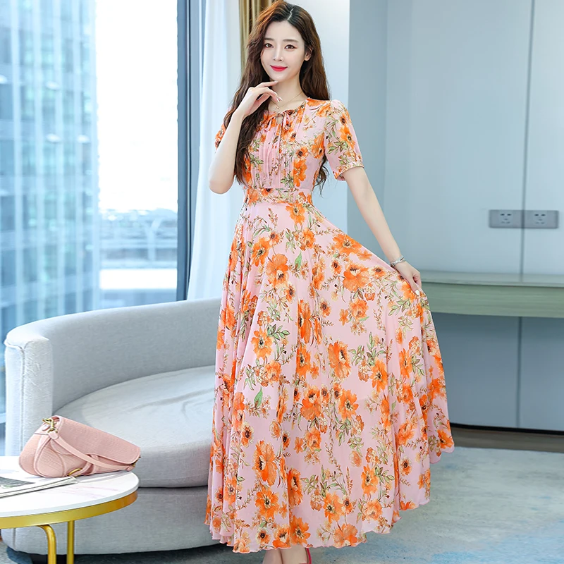 

Summer Plus Size Casual Green Print Midi Sundress Women Bodycon Party Runway Vestidos 2022 Vintage Chiffon Boho Sexy Maxi Dress