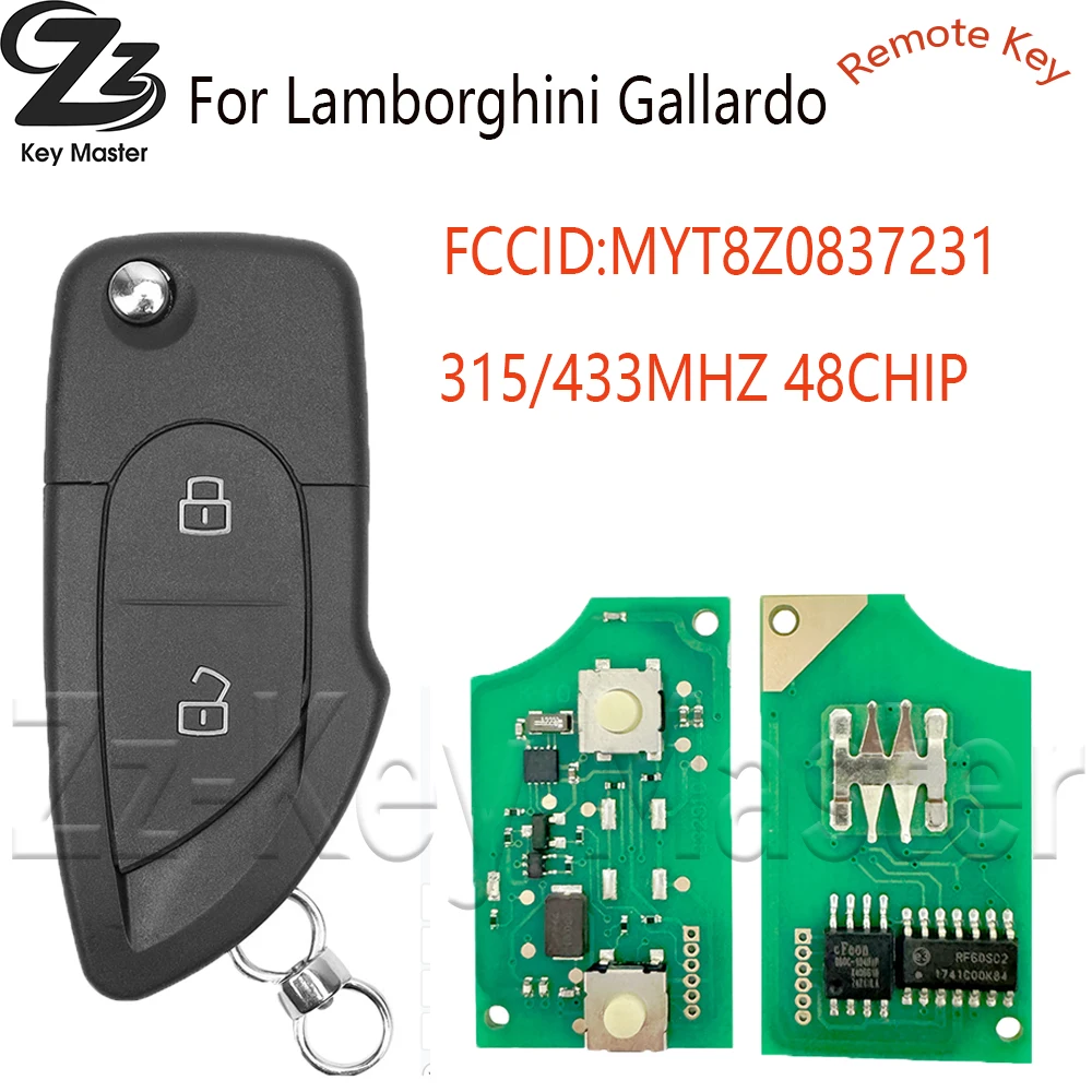 Фото Чип Zz ID48 315/433 МГц FCCID: MYT8Z0837231 P/N: 4D0837231/231A, откидной автомобильный пульт дистанционного управления, умный ключ для Lamborghini Gallardo №1