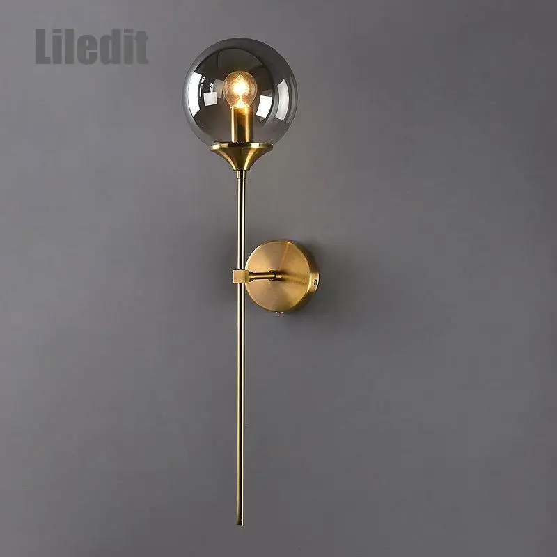 Modern Led Glass Ball Wall Lamp Fixture Nordic Golden Bedside Living Room Hallway Home Decoration Sconce Lighting Metal Lights