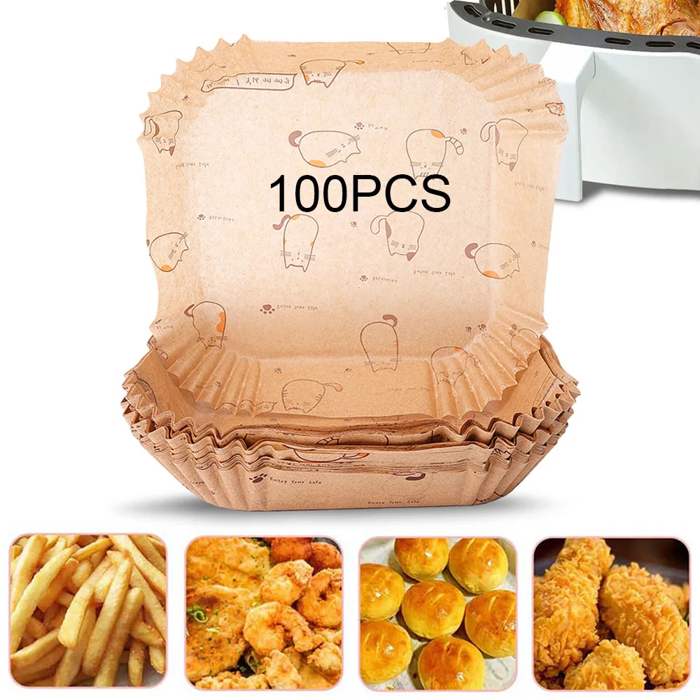 

100PCS Air Fryer Disposable Baking Paper Oil-absorbing And Oil-proof Paper For Household Barbecue Plate Food Oven Fryer Papers