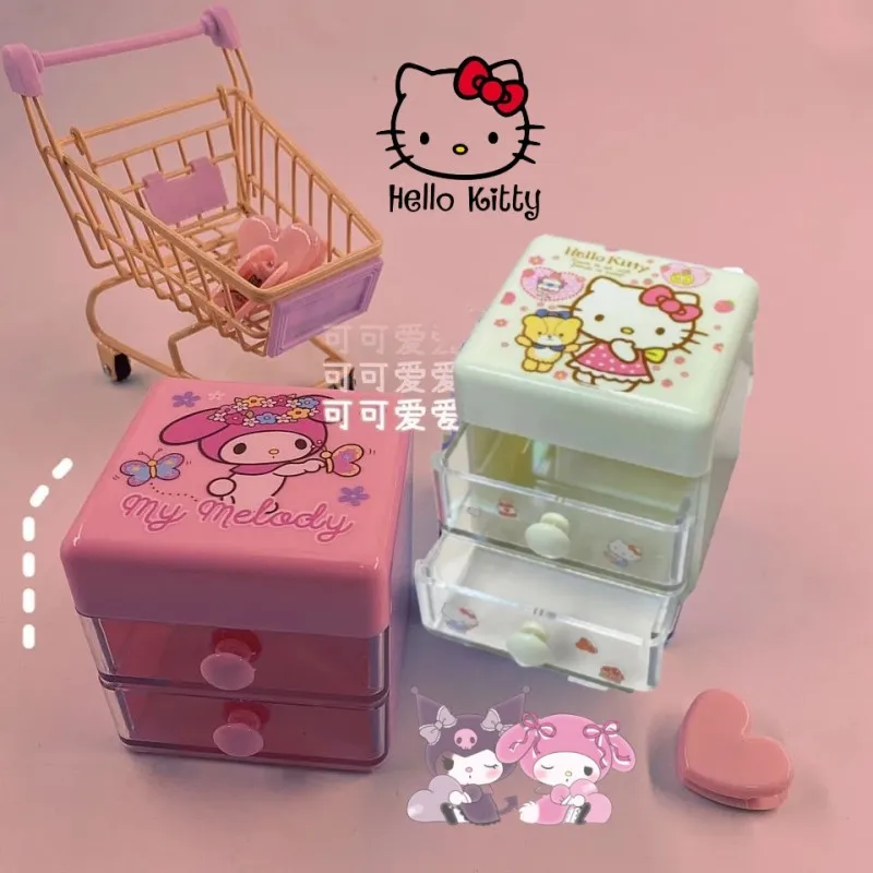 

Кавайная отдельная коробка для хранения HelloKitty, аниме мультяшная кукла, игрушка, ювелирные изделия, многослойное хранение, спальня, офисное украшение, подарок для девочки