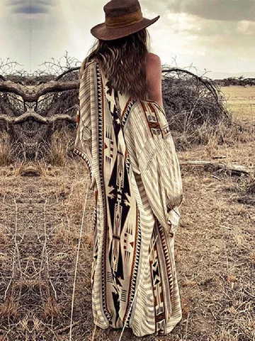 EDOLYNSA Кимоно-платье вискозное полосатое