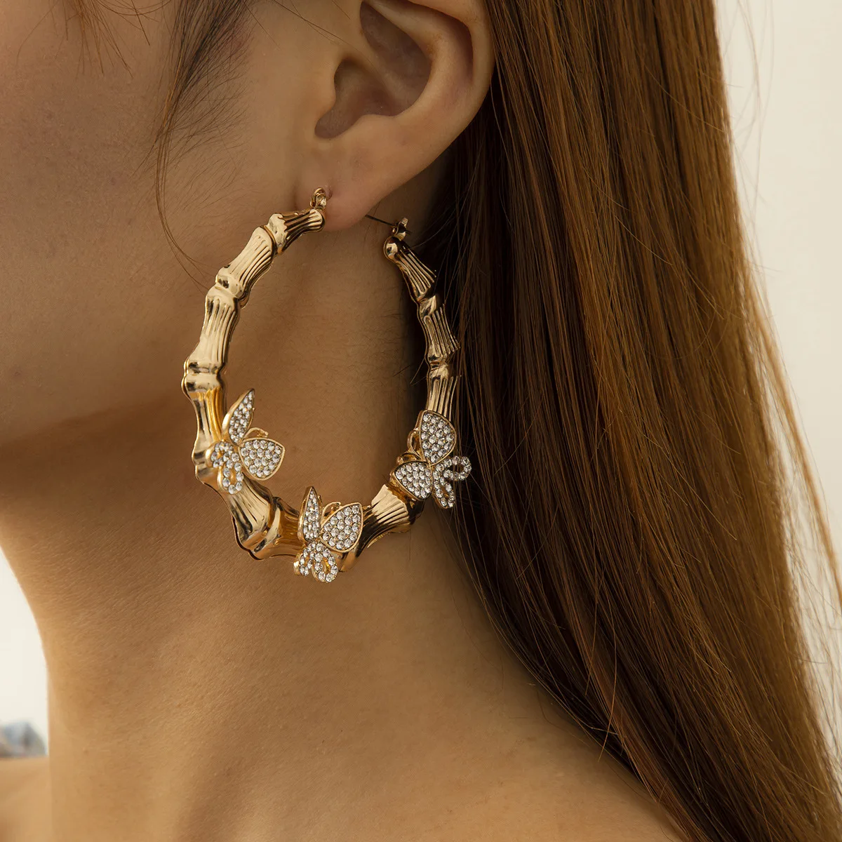 Customized Diamond Butterfly Earrings Custom Name Bamboo Earrings Big Letter Personalised Name Earrings for Women Girls Gift