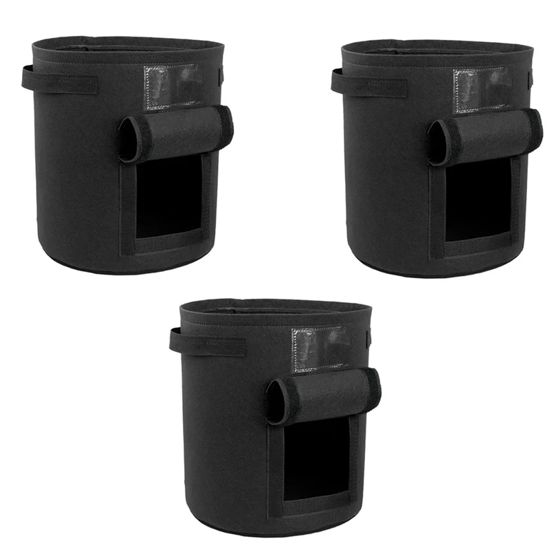 

3-Pack Black Potato Grow Bags Grow Bags With Handles And Visualized Flap, Thickened And Breathable Non-Woven Pots