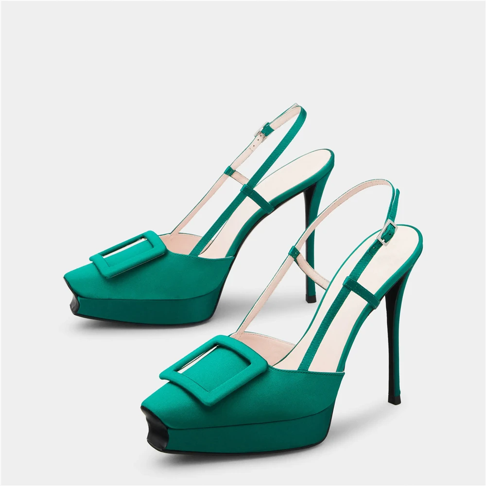 Women Shoes Summer New Pointed Toe Platform Stiletto Shoe Fashion Closed Toe Big Buckle Strap High-Heeled Formal Dress Sandals