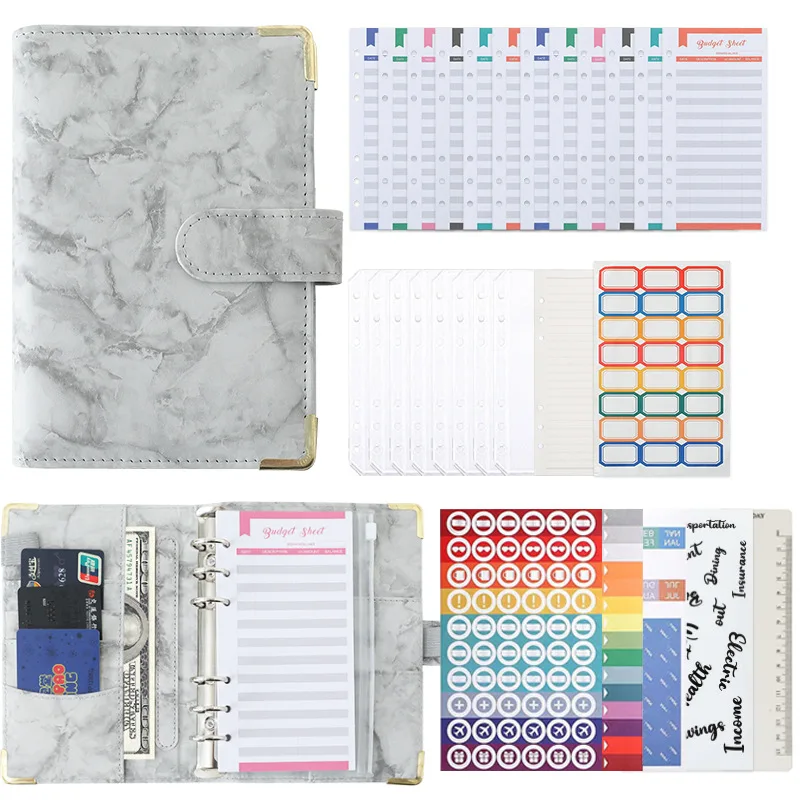 

A6 PU Leather Budget Binder Notebook Cash Envelopes System Set With Binder Pockets For Money Budgets Saving Bill Organizer Gifts