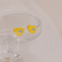 s925 silver cheese yellow love heart contrast color simple small and cute stud earrings for women jewelry stud earrings