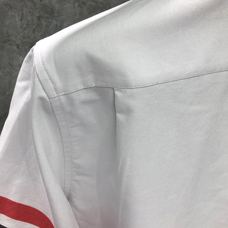 TB THOM Striped Shirt Summer New Fashion Oversized Cotton Tops Regular Fit Blouses Casual Fashion Brand Short Sleeve Men Shirts