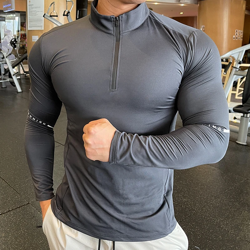 Quick Dry Men Running Long Sleeve T-shirt Fitness Sports Top Gym Training Shirt Breathable Jogging Casual Basketball Sportswear