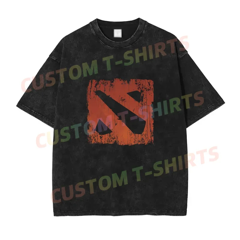 Лето 2024 винтажная хлопковая футболка с логотипом черная от DOTA 2 свободные