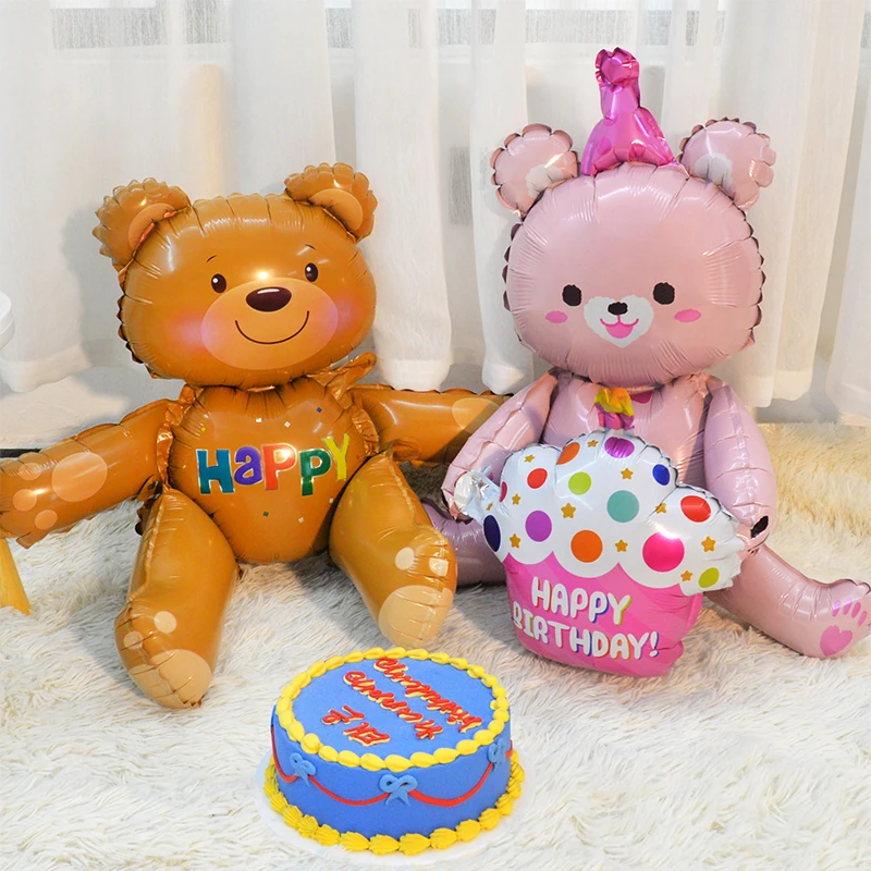 

2PCS 3D Bear Foil Balloons Brown Pink Sitting Bear Happy Birthday Helium Ballon Toys Baby Shower Decoration Party Supplies Globo