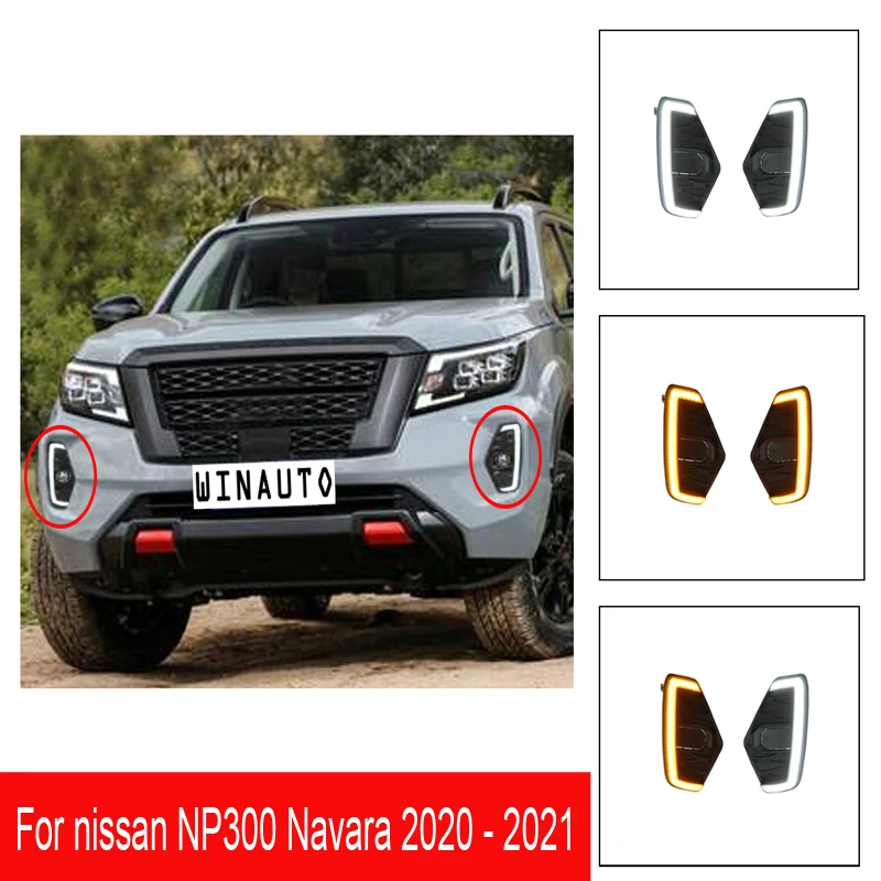 

2PCS For Nissan Navara NP300 2020 - 2021 With Yellow LED Daytime Running Lights Front Bar Fog Car Accessories