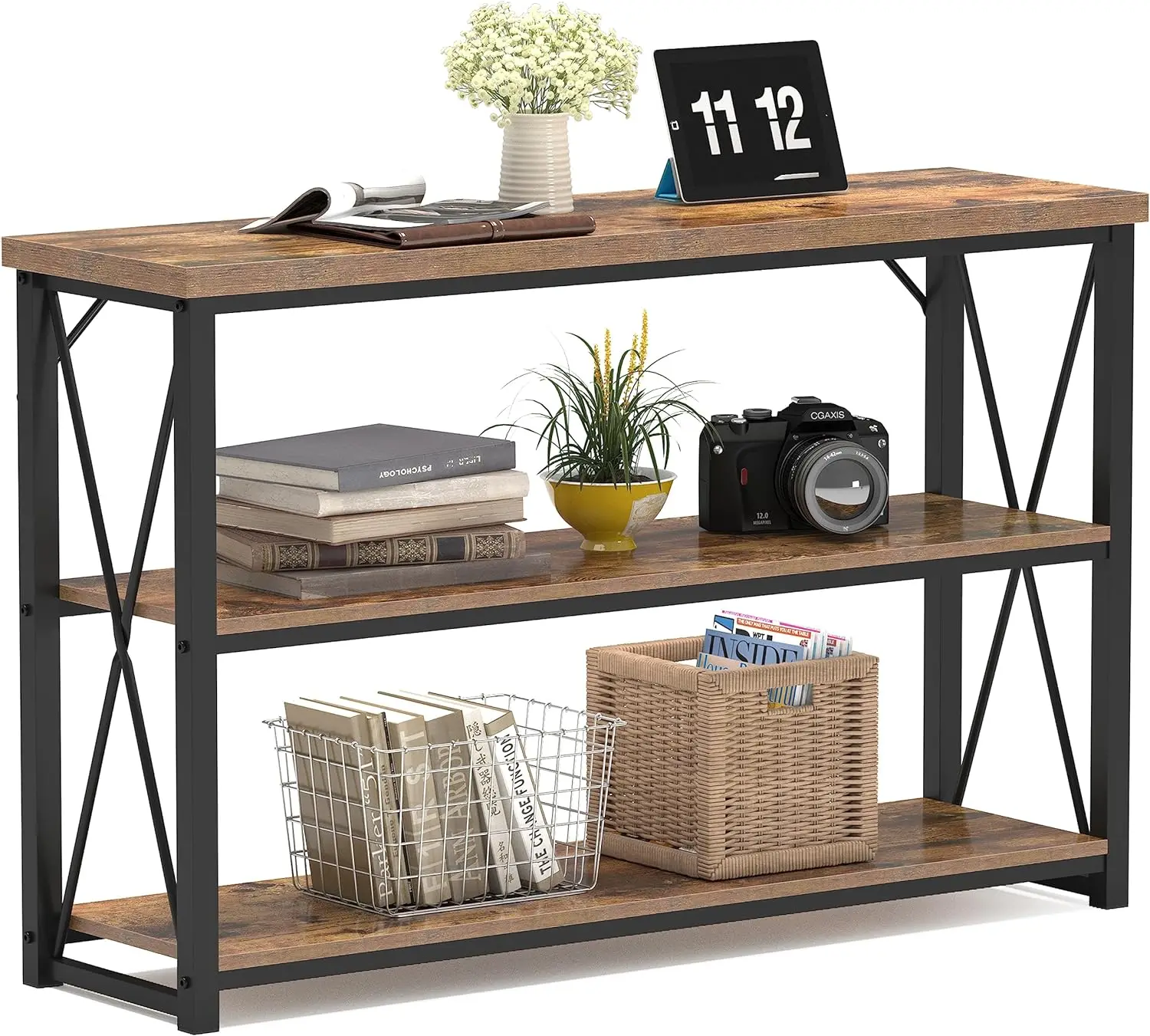 

Console Table, Farmhouse Sofa Table&TV Stand,Industrial 3-Tier Long Hallway/Entryway/Entrance Table with Storage Open Booksh