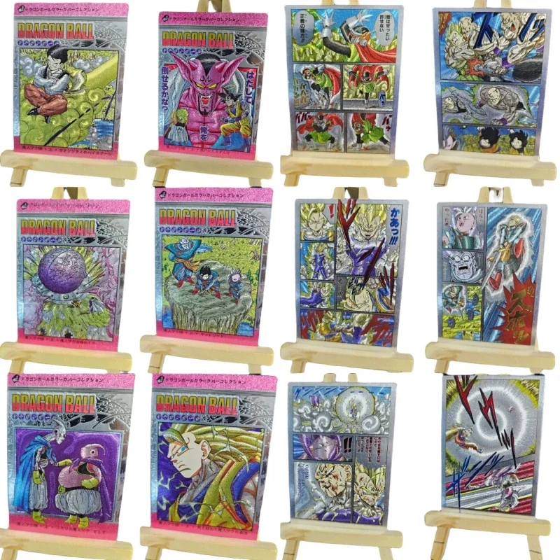 12pcs/set Dragon Ball Majin Buu Son Goku Bejīta Yonsei Self Made Refraction Flash Card Anime Classics Game Collection Cards Toy