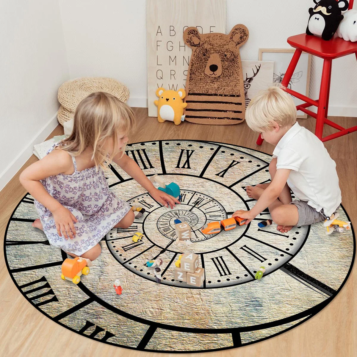 Круглый ковер в стиле ретро с часами для спальни Современный домашний декор