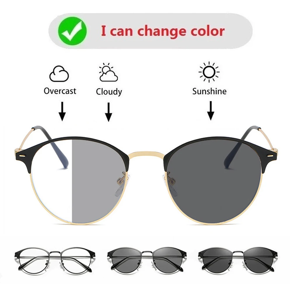 

Photochromic Round TAC Sunglasses Men Driving Chameleon Vintage Gold Silver Black Shades Sun Glasses Women Male Change Color