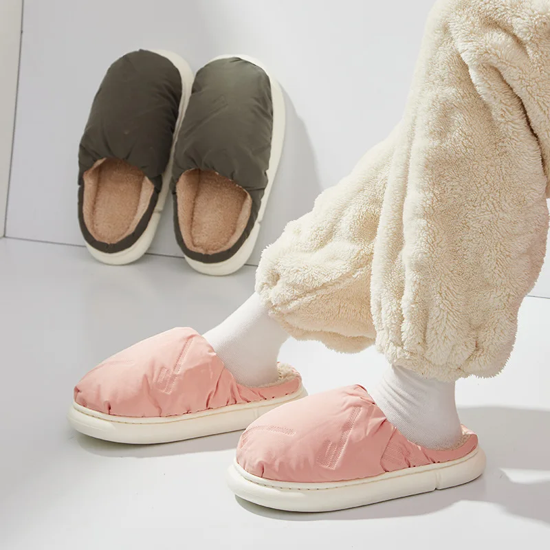 2022 Winter Waterproof Down Slippers Women and Men Slides Outside Indoor Home Shoes Warm Plush Platform Slipper Candy color