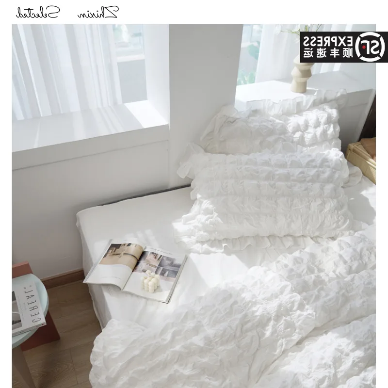 

Princess New Style Cotton Pure White Spring and Autumn Four-Piece Set Fresh Bed Fitted Sheet Quilt Cover Bedding