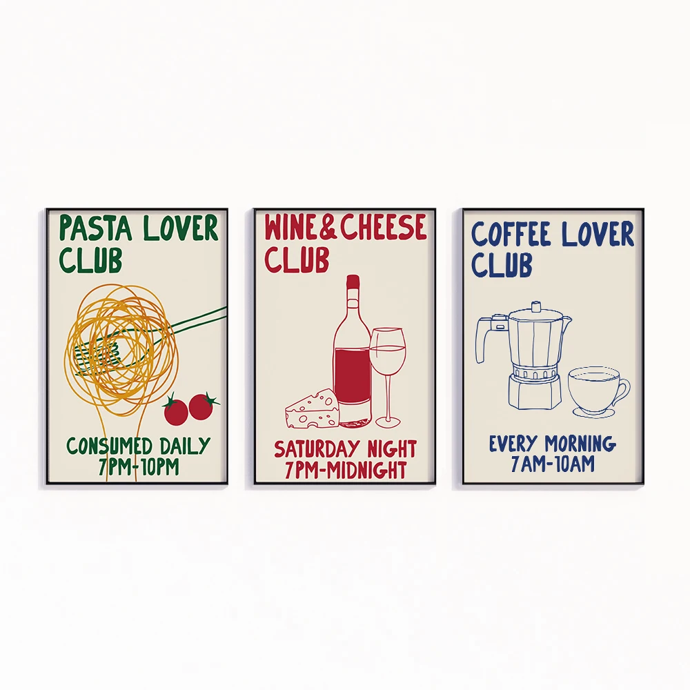 Nowoczesny Ręcznie Rysowany Moka Pot Kawa Makaron Miłośnik Wina Ser Cytaty Wall Art Frame Prints Canvas Malarstwo Plakat Kuchnia Wystrój Domu