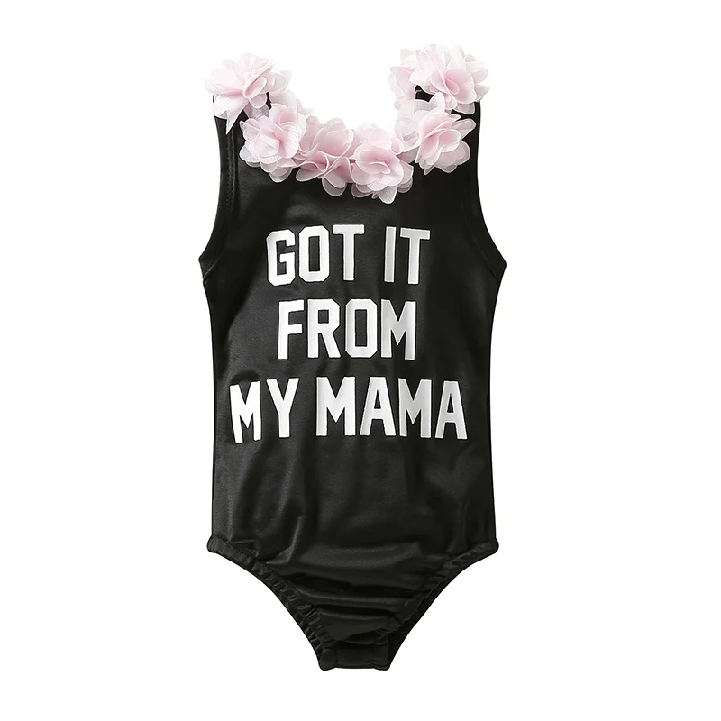 

2022 Girls Summer 1-piece Bathing Suit Sleeveless Backless Letter Print Lace Swimwear