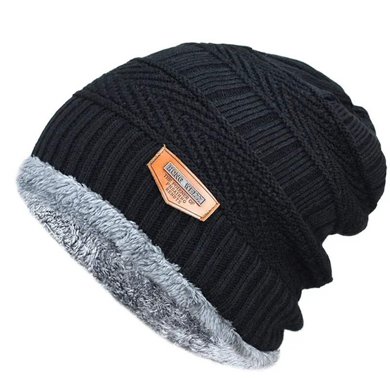 

Men's Winter Hat 2021 Fashion Knitted Black Hats Fall Hat Thick and Warm and Bonnet Skullies Beanie Soft Knitted Beanies Cotton