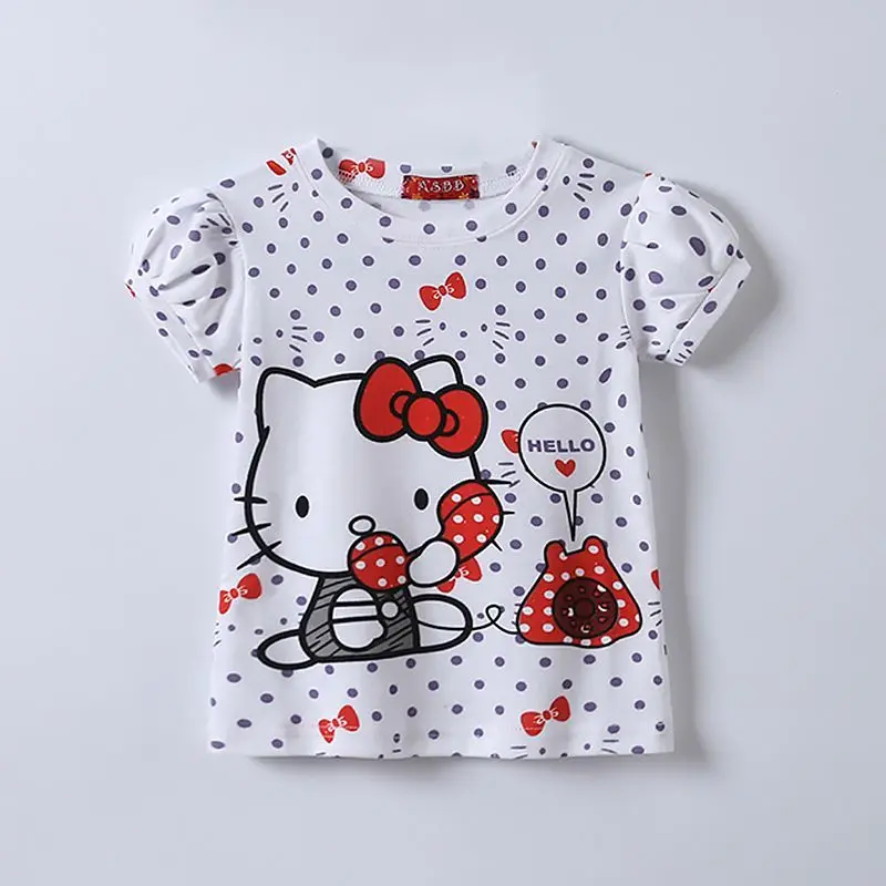 

Kawaii Sanrio Hello Kitty Cartoon Anime Children's Short Sleeve Thin Summer Pure Cotton Quick-Drying T-Shirt Y2K Girls Tops