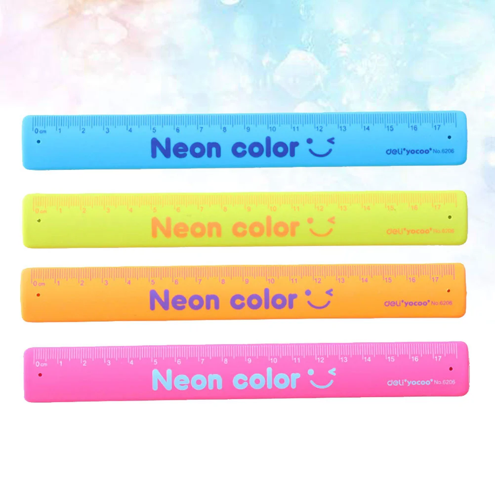 

4Pcs 18cm Silica Folding Straight Ruler Bracelet Ruler Gift for Kids School Supplies Measure Tools (Random Color)