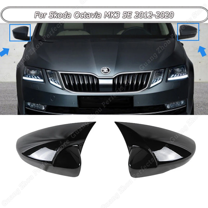 

2Pcs Car Mirror Covers Caps Rear View Mirror Case Body Kit Tuning For Skoda Octavia MK3 5E 2012-2020 ABS Gloss Black/Carbon Look