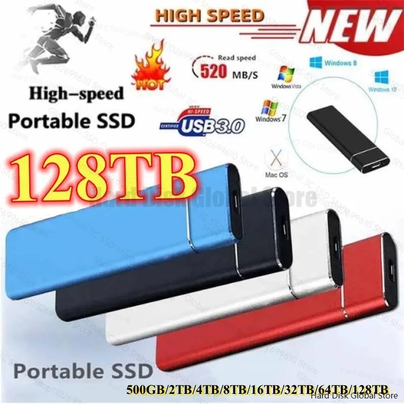 High-speed 128TB SSD Portable External Solid State Hard Drive 16TB-32TB-64TB USB3.0 Interface 100% Original Mobile Hard Drive